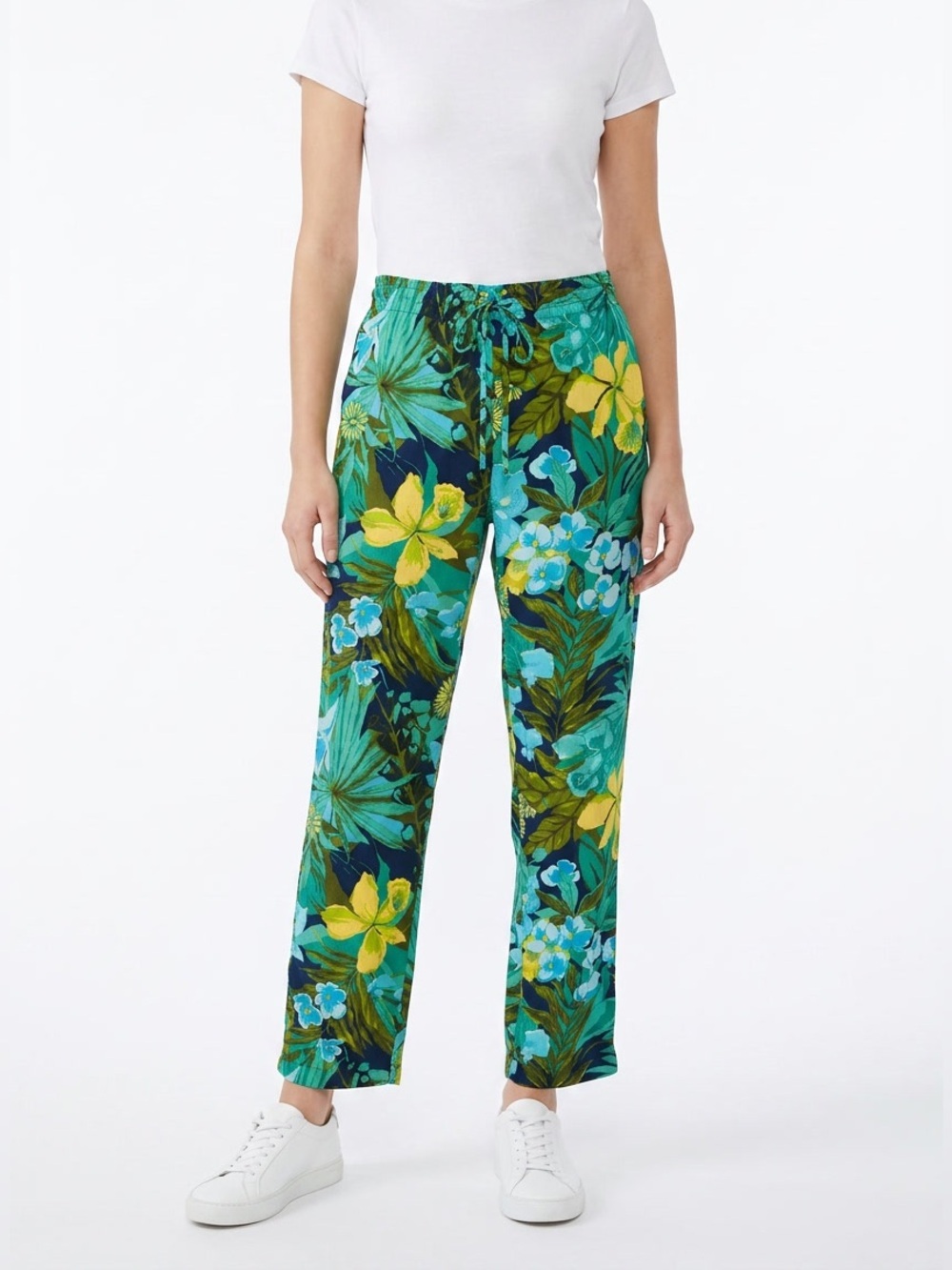 Talbots Tropical Floral Cropped Pants in Navy, Teal & Yellow 1X